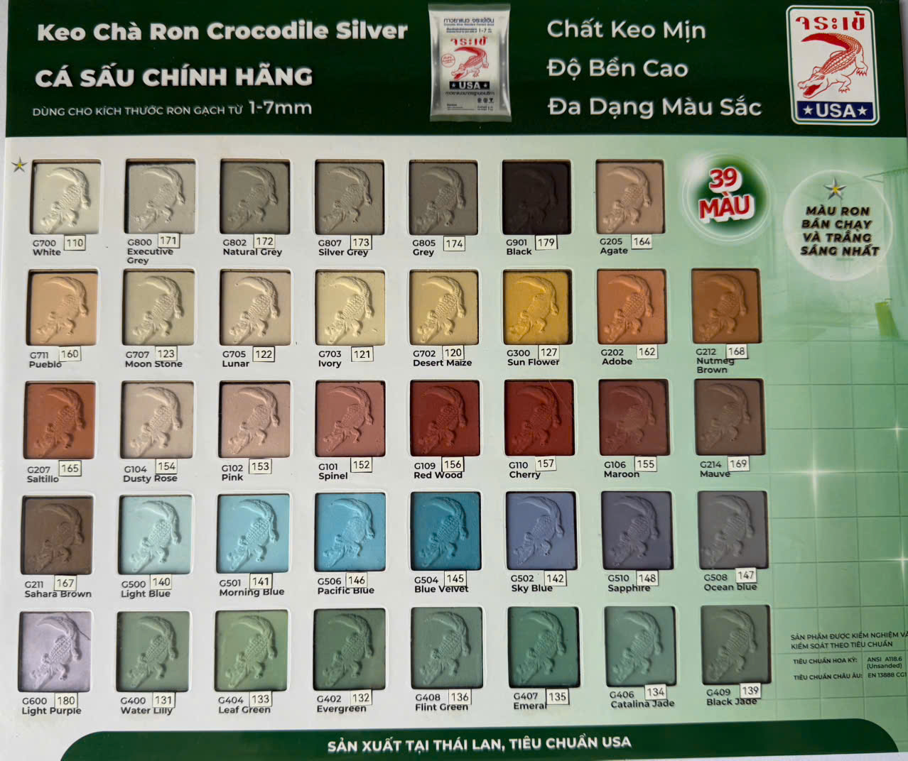 Bảng màu keo chà ron cá sấu